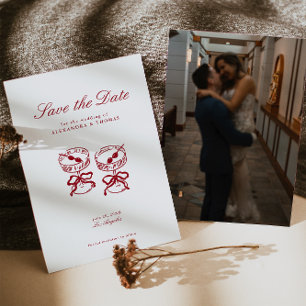 Modern Calligraphy Red Wedding Save the Date Invitation