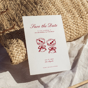 Modern Calligraphy Red Wedding Save the Date Invitation