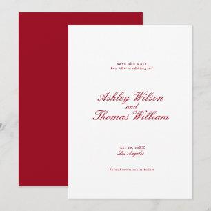 Modern Calligraphy Red Wedding Save the Date Invitation
