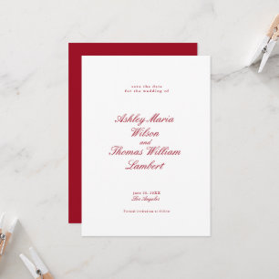 Modern Calligraphy Red Wedding Save the Date Invitation