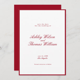 Modern Calligraphy Red Wedding Save the Date Invitation