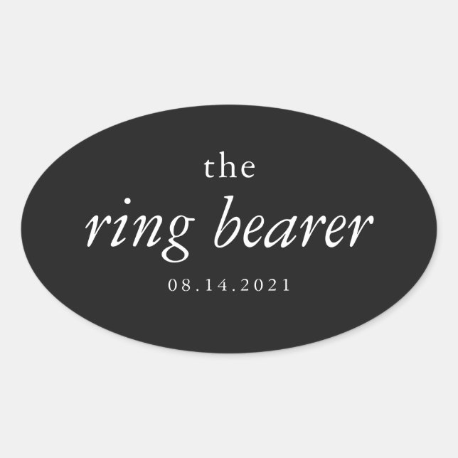 Modern Calligraphy Ring Bearer Wedding  Oval Stick Sticker (Front)