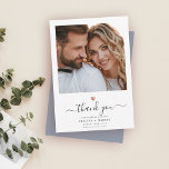 Modern Calligraphy Rose Gold Heart Wedding Photo T Thank You Card<br><div class="desc">This modern chic printed rose gold heart thank you note features hand-lettered script calligraphy alongside your names in elegant serif typography under your favourite wedding photo. This is the dusty blue and white version.</div>