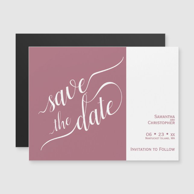 Modern Calligraphy Rose Pink Wedding Save the Date Magnetic Invitation (Front/Back)
