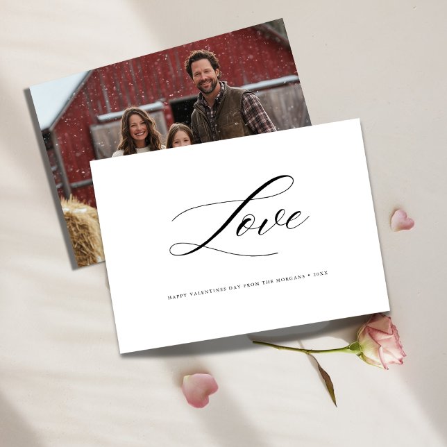 Modern Calligraphy Rustic Family Photo Valentines Holiday Card (Creator Uploaded)