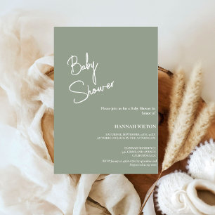 Modern Calligraphy sage green baby shower Invitation