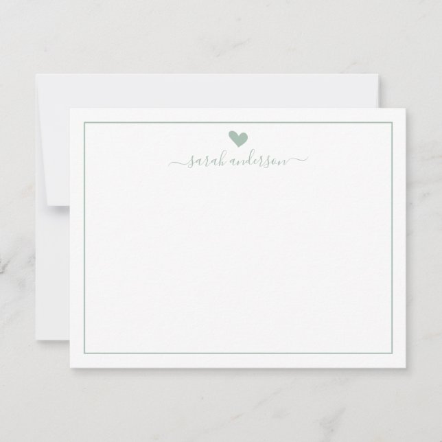 Modern Calligraphy Sage Green Heart Personalized Card (Front)