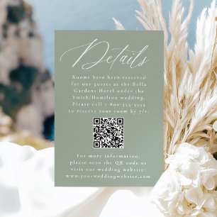 Modern Calligraphy Sage QR Code Wedding Details Enclosure Card