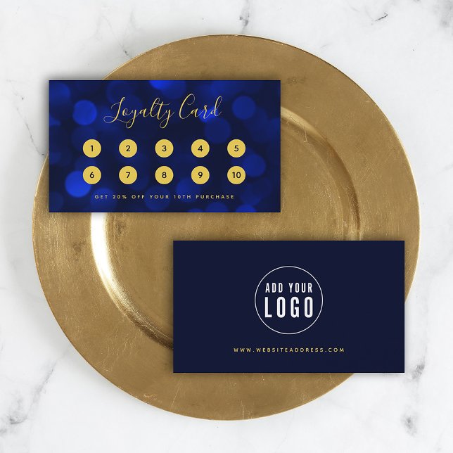 Modern Calligraphy Sapphire Blue Bokeh Lights Loyalty Card (Creator Uploaded)