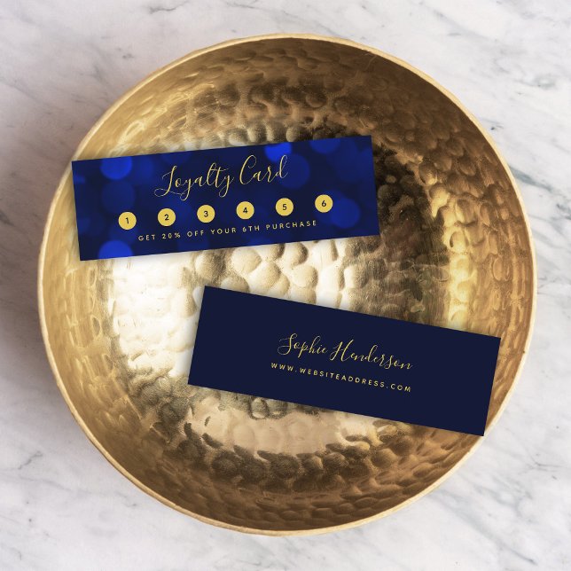 Modern Calligraphy Sapphire Blue Bokeh Lights Loyalty Card (Creator Uploaded)