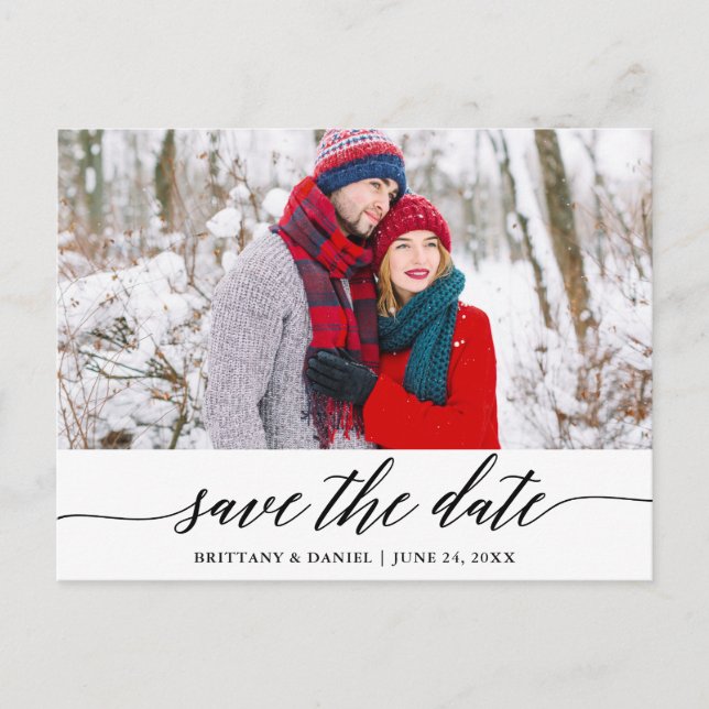 Modern Calligraphy Save The Date Photo Postcard (Front)