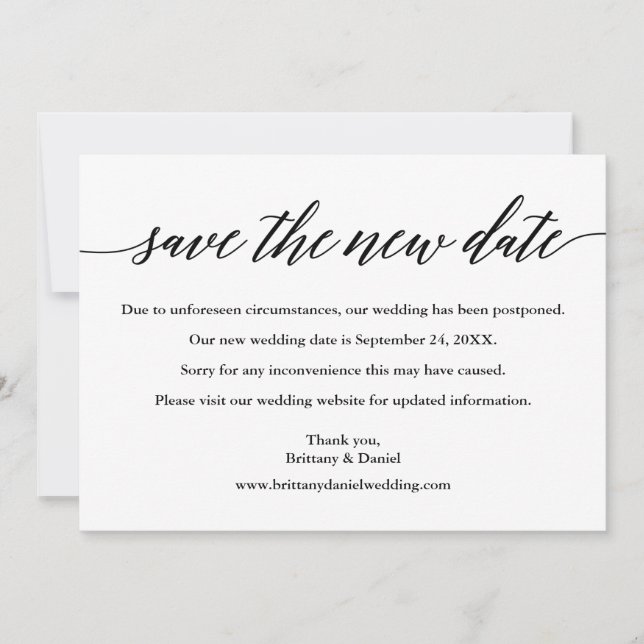 Modern Calligraphy Save The New Date Card (Front)