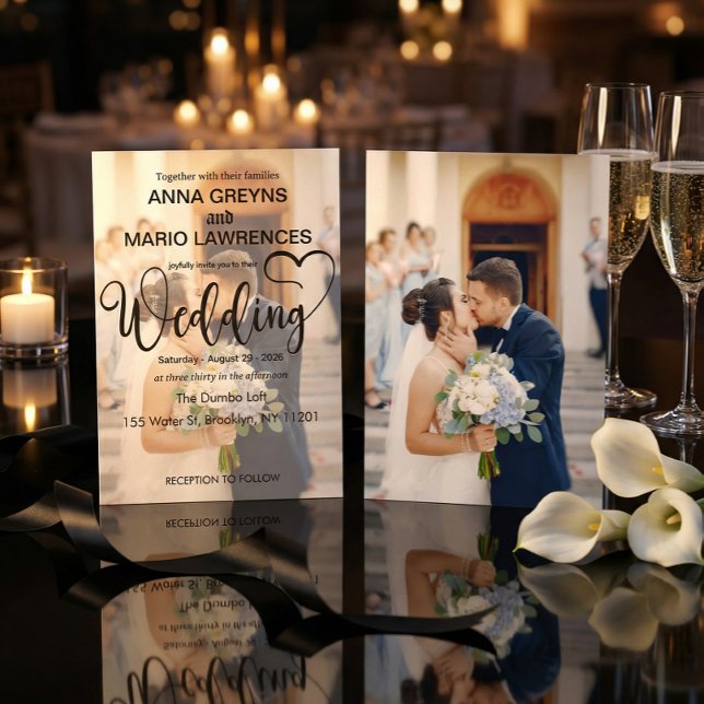 Modern Calligraphy Script 2 Photo Overlay Wedding Invitation (Creator Uploaded)