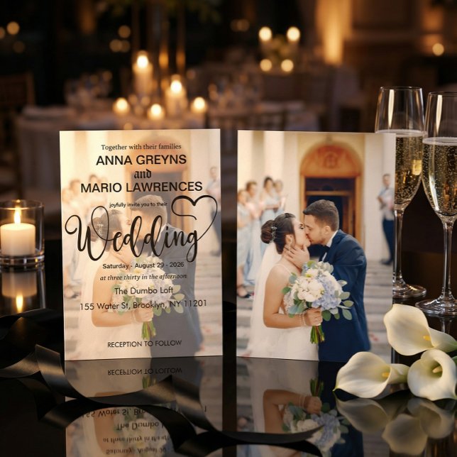 Modern Calligraphy Script 2 Photo Overlay Wedding Invitation (Creator Uploaded)