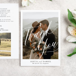  Modern calligraphy script 2 photos wedding  Thank You Card