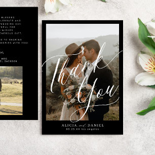  Modern calligraphy script 2 photos wedding  Thank You Card