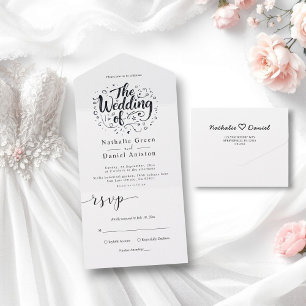 Modern Calligraphy Script Black and White Wedding All In One Invitation