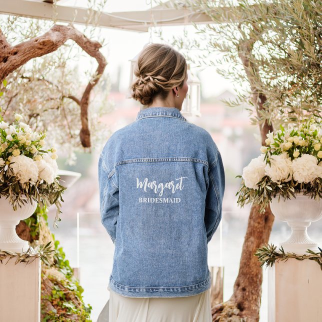 Modern Calligraphy Script Bridesmaid Wedding Denim Jacket (Creator Uploaded)