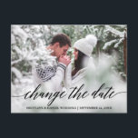 Modern Calligraphy Script Change The Date New Date Postcard<br><div class="desc">Modern Calligraphy Script Change The Date Wedding Postponed New Date Announcement Couple Photo Postcard</div>