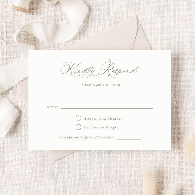 Modern Calligraphy Script Elegant Sage Green RSVP Invitation (Creator Uploaded)