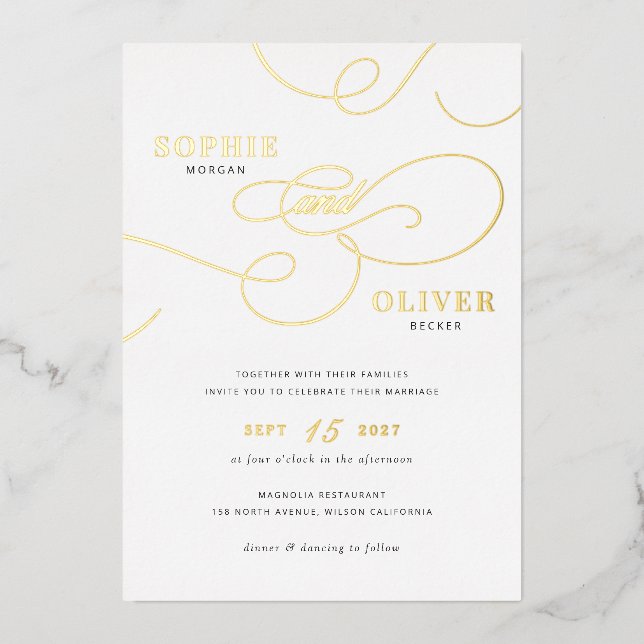 Modern Calligraphy Script Elegant Wedding Gold (Front)