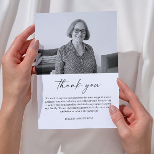 Modern Calligraphy Script Funeral Photo Sympathy  Thank You Card