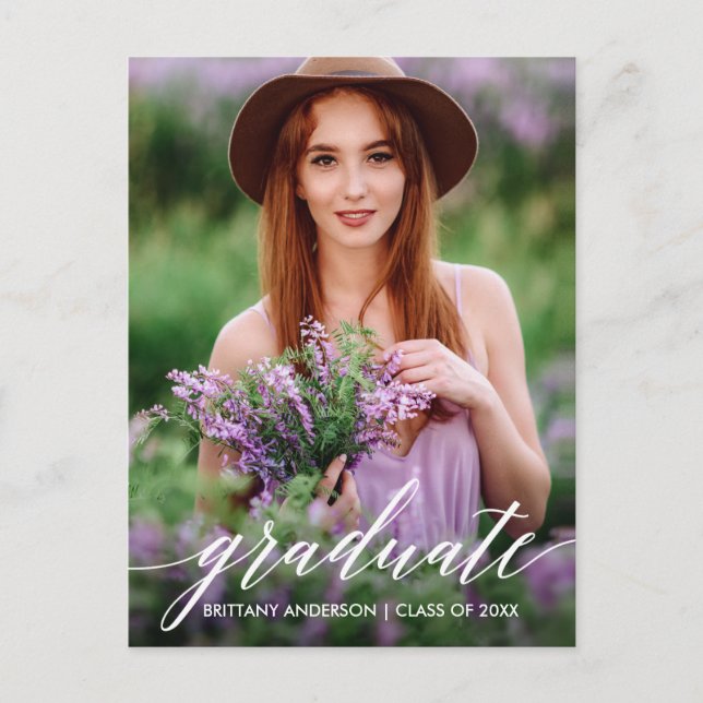 Modern Calligraphy Script Graduate Photo Postcard (Front)