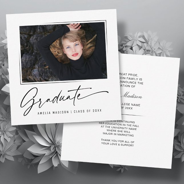 Modern Calligraphy Script Graduate Photo Square Announcement (Creator Uploaded)