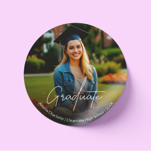 Modern Calligraphy Script Graduation Photo Classic Round Sticker