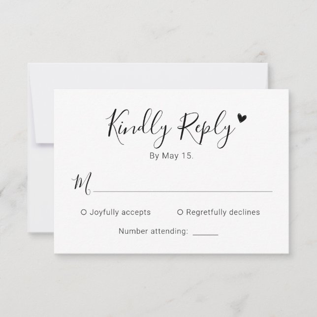 Modern Calligraphy Script Heart Wedding RSVP Card (Front)
