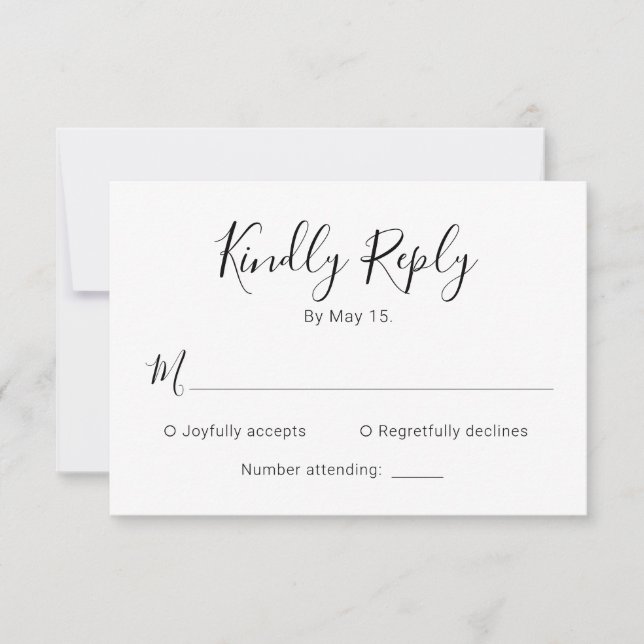 Modern Calligraphy Script Heart Wedding RSVP Card (Front)