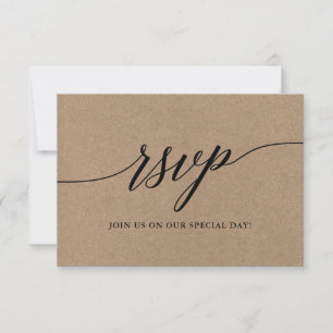 Modern Calligraphy Script Kraft Wedding Meal RSVP Card