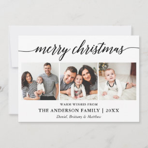 Modern Calligraphy Script Merry Christmas 3 Photo Holiday Card