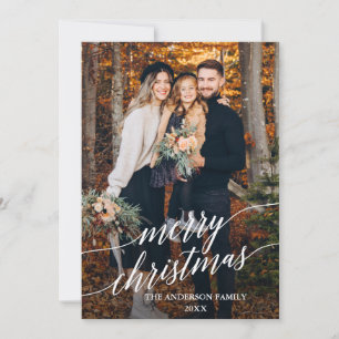 Modern Calligraphy Script Merry Christmas Photo Holiday Card