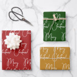 Modern Calligraphy Script Merry Christmas Wrapping Paper Sheet<br><div class="desc">Wrap your Christmas gifts in style with this set of modern Christmas wrapping paper featuring contemporary calligraphy script and modern colours: red,  green and gold/ochre.</div>