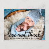 Modern Calligraphy Script New Baby Love and Thanks Postcard (Front)