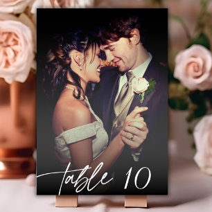 Modern Calligraphy Script Overlay Photo Wedding Table Number
