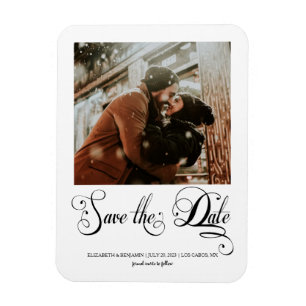 Modern Calligraphy Script Photo Save The Date Magnet
