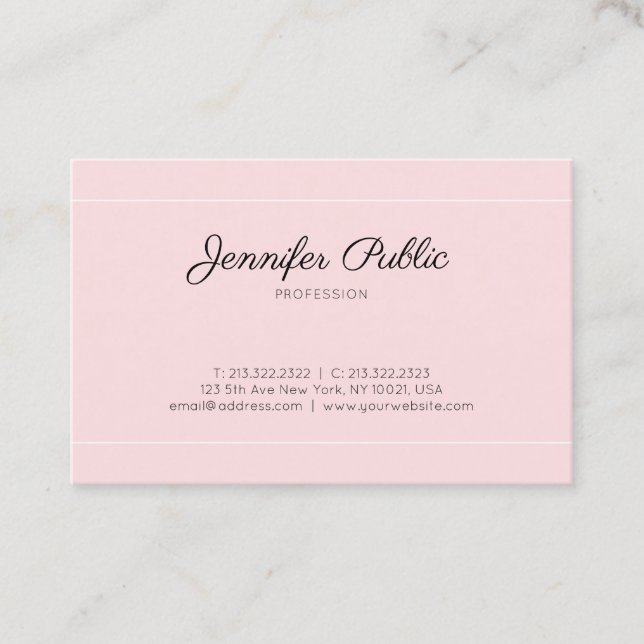 Modern Calligraphy Script Plain Elegant Pink Luxe Business Card (Front)