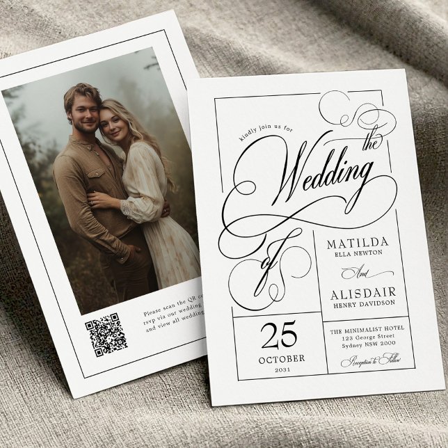 Modern Calligraphy Script QR Code Photo Wedding Invitation (Creator Uploaded)