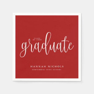 Modern Calligraphy Script Red Graduation Napkin