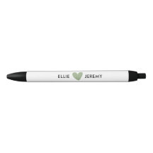 Modern Calligraphy Script Sage Green Heart Wedding