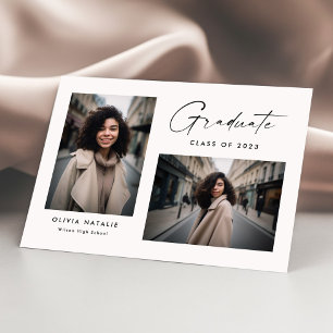 Modern Calligraphy Script Two Photo Graduation Announcement