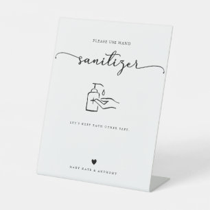 Modern Calligraphy Script Wedding Hand Sanitizer Pedestal Sign