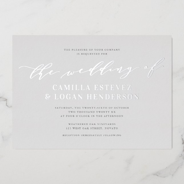 Modern Calligraphy Script Wedding Pale Grey Silver (Front)