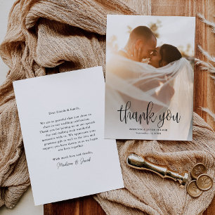 Modern Calligraphy Script Wedding Photo Thank You Card