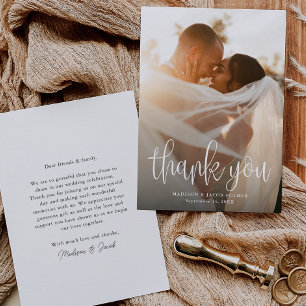 Modern Calligraphy Script Wedding Photo Thank You Card