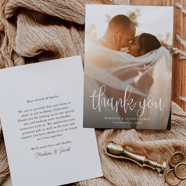Modern Calligraphy Script Wedding Photo Thank You Card (Creator Uploaded)