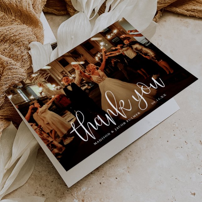 Modern Calligraphy Script Wedding Photo Thank You Card (Creator Uploaded)