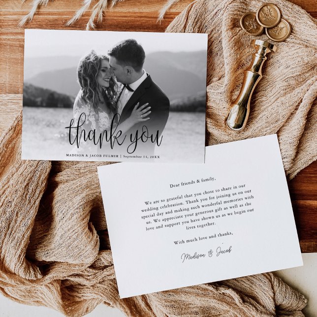Modern Calligraphy Script Wedding Photo Thank You Card (Creator Uploaded)